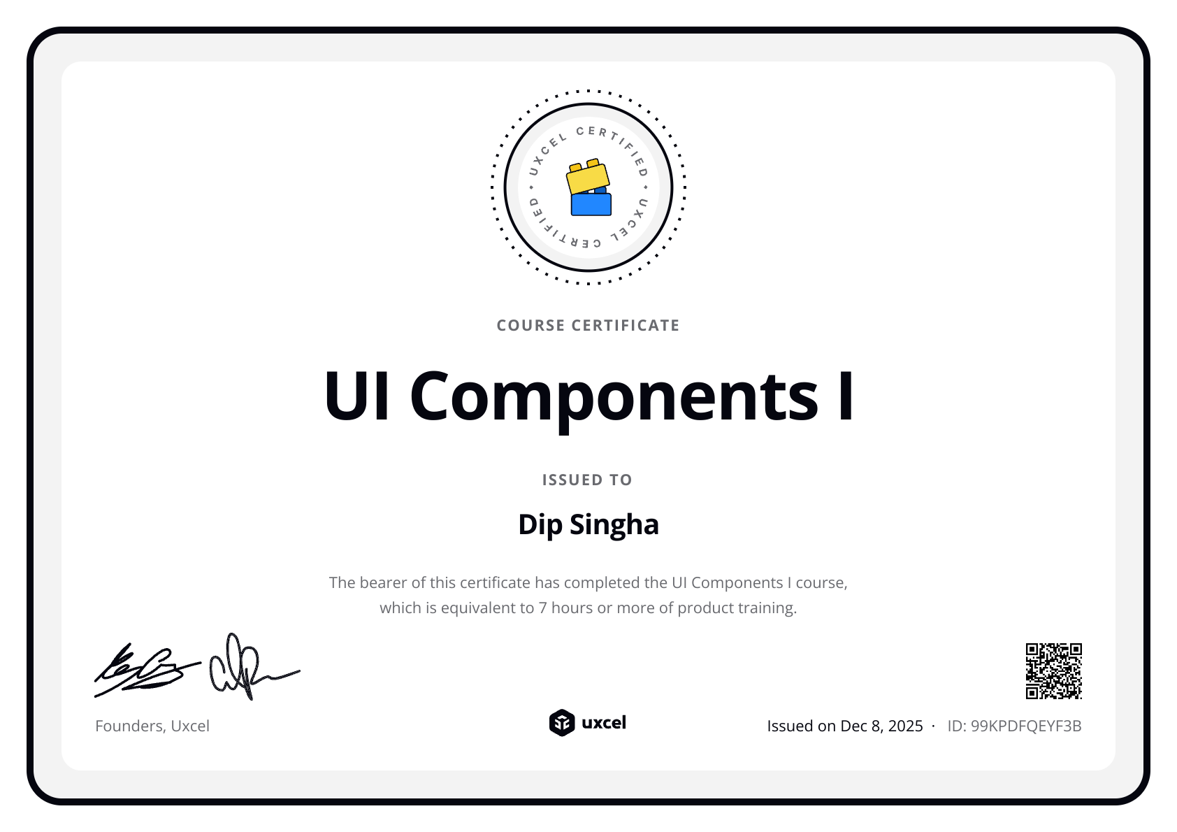 Dip Singha's certificate